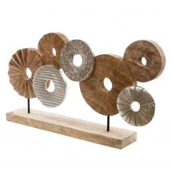 My Flair Objet décoratif Wheel - Fer / Manguier - Marron / Argenté