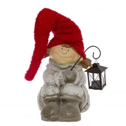 My Flair Décoration fille à la lanterne I - Résine synthétique - Gris / Rouge