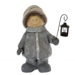 My Flair Décoration garçon à la lanterne II - Résine synthétique - Gris