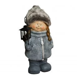 My Flair Décoration fille à la lanterne II - Résine synthétique - Gris