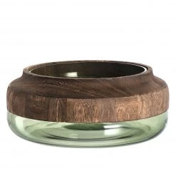 Leonardo Vase Colletto II - Verre / Paulownia massif - Vert / Marron