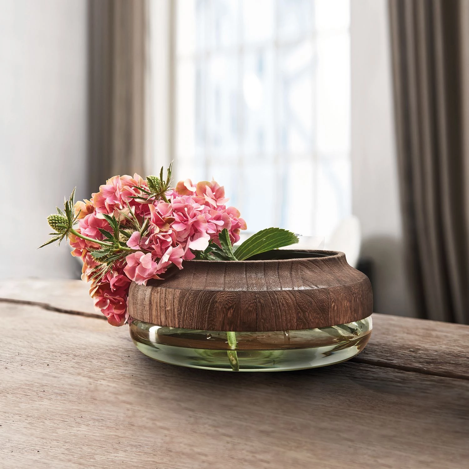 Leonardo Vase Colletto II - Verre / Paulownia massif - Vert / Marron 2 Leonardo Vase Colletto II - Verre / Paulownia massif - Vert / Marron – Image 2