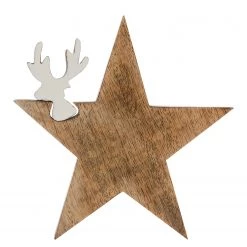 My Flair Étoile déco Wingene - Manguier massif - Marron / Blanc - Hauteur : 15 cm