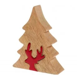 Twentyfour Sapin déco Oksbol - Manguier massif - Marron / Rouge - Hauteur : 14 cm