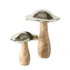 Boltze Objets déco champignons II (2 éléments) - Mélanges de matériaux - Marron / Argenté