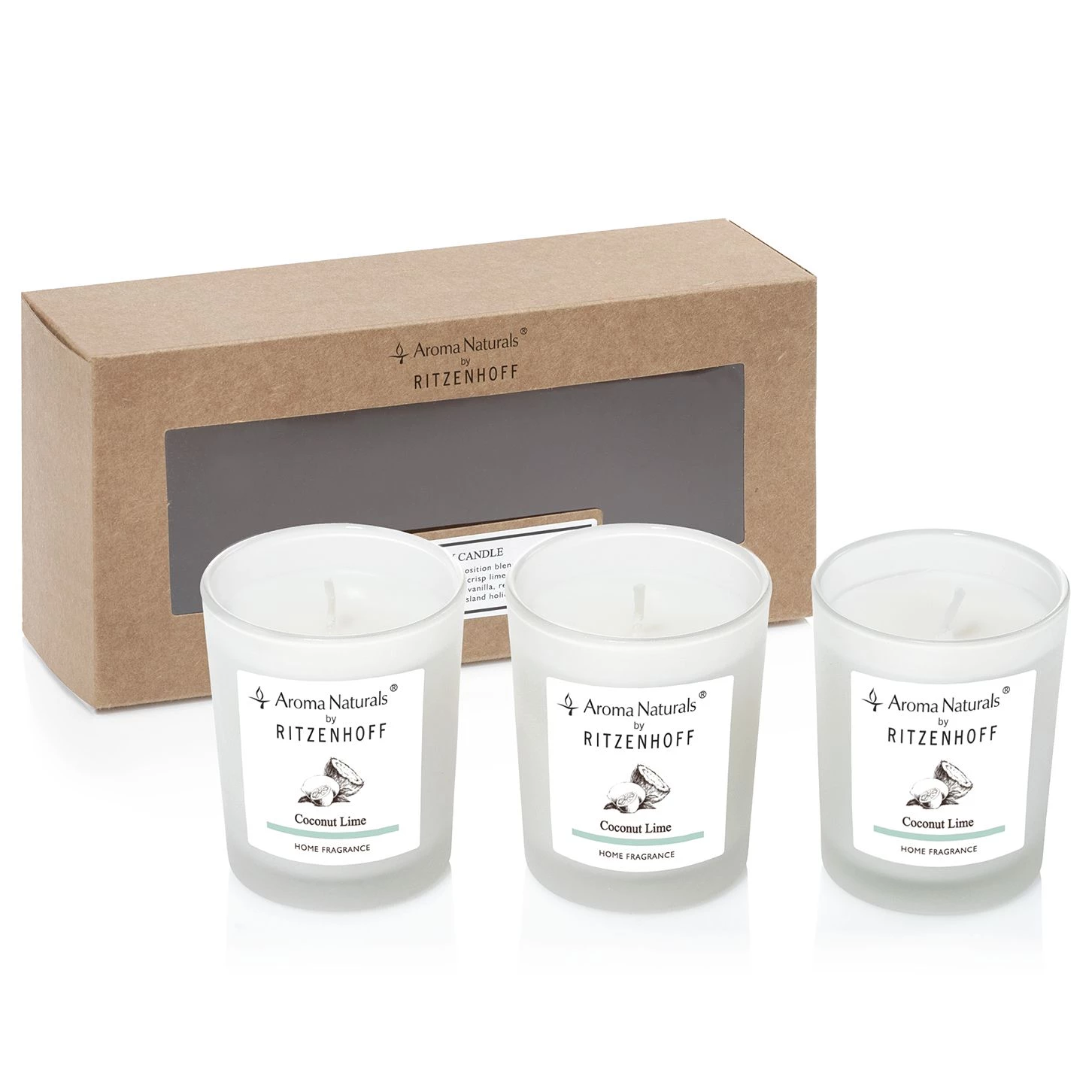 Ritzenhoff Bougie parfumée Coconut Lime (lot de 3) - Blanc 2 Ritzenhoff Bougie parfumée Coconut Lime (lot de 3) - Blanc – Image 2
