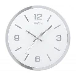 AMS Horloge murale Barranca I - Quartz - Argenté / Blanc