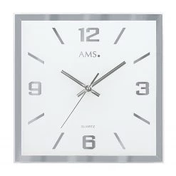 AMS Horloge murale Barranca II - Quartz - Argenté / Blanc