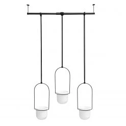 Umbra Pots de fleur suspendus Triflora - Mélamine / Fer / Fil métallique - Blanc / Noir