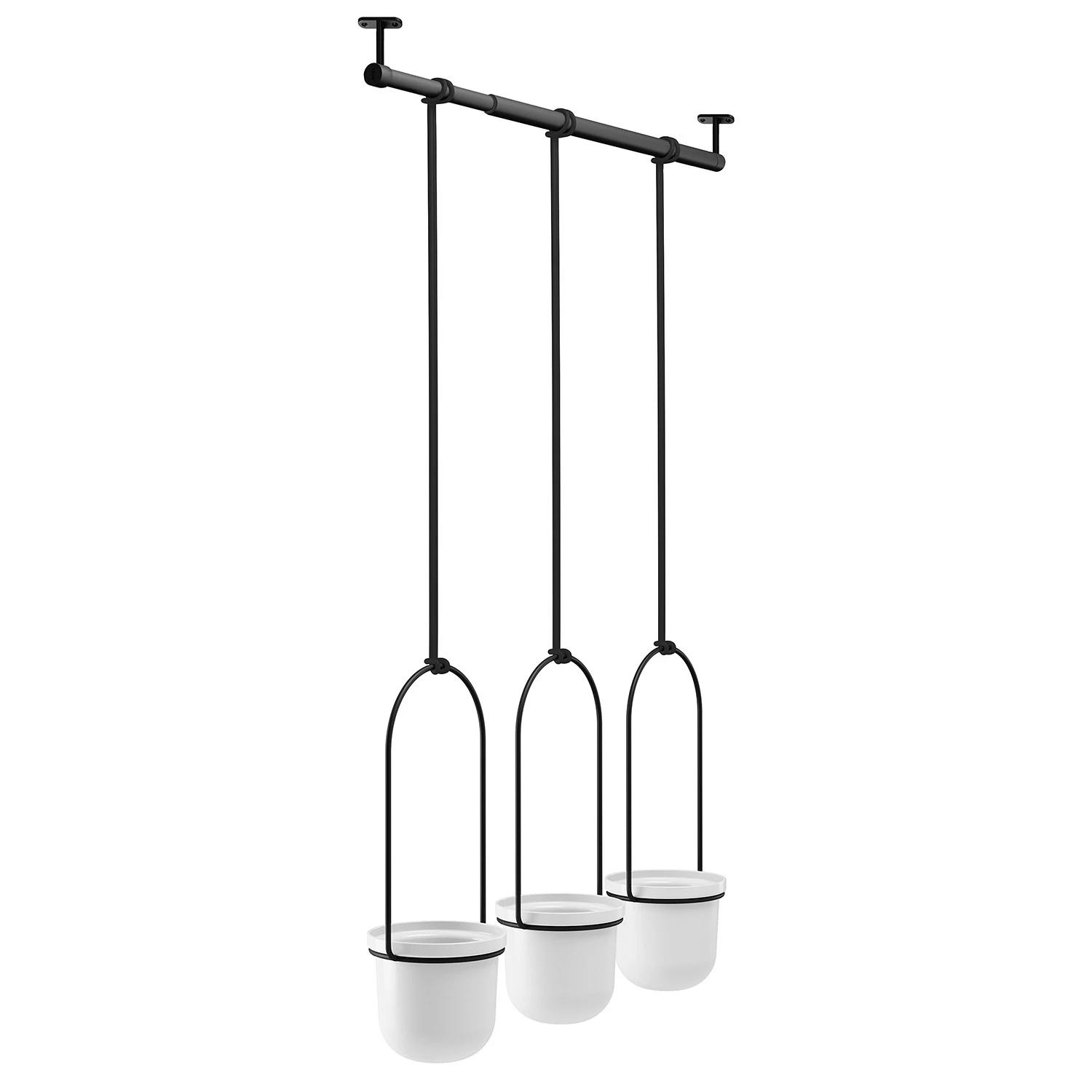 Umbra Pots de fleur suspendus Triflora - Mélamine / Fer / Fil métallique - Blanc / Noir 3 Umbra Pots de fleur suspendus Triflora - Mélamine / Fer / Fil métallique - Blanc / Noir – Image 3