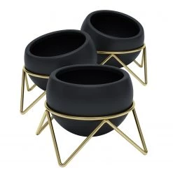 Umbra Pots de fleur Potsy (lot de 3) - Céramique / Fil métallique / Acier - Noir