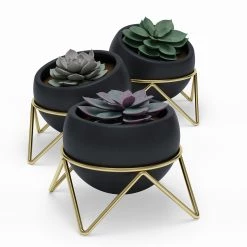 Umbra Pots de fleur Potsy (lot de 3) - Céramique / Fil métallique / Acier - Noir -Pas Cher Décoration Magasin 1000219055 200727 17332100138 DETAILS P000000001000219055