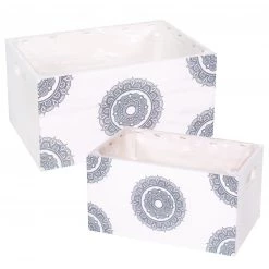 Flechtwaren Müller Jardinières Rodes (2 éléments) - Pin massif / Film plastique - Blanc