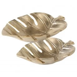 Boltze Coupes Monstera (2 éléments) - Aluminium - Doré vieilli