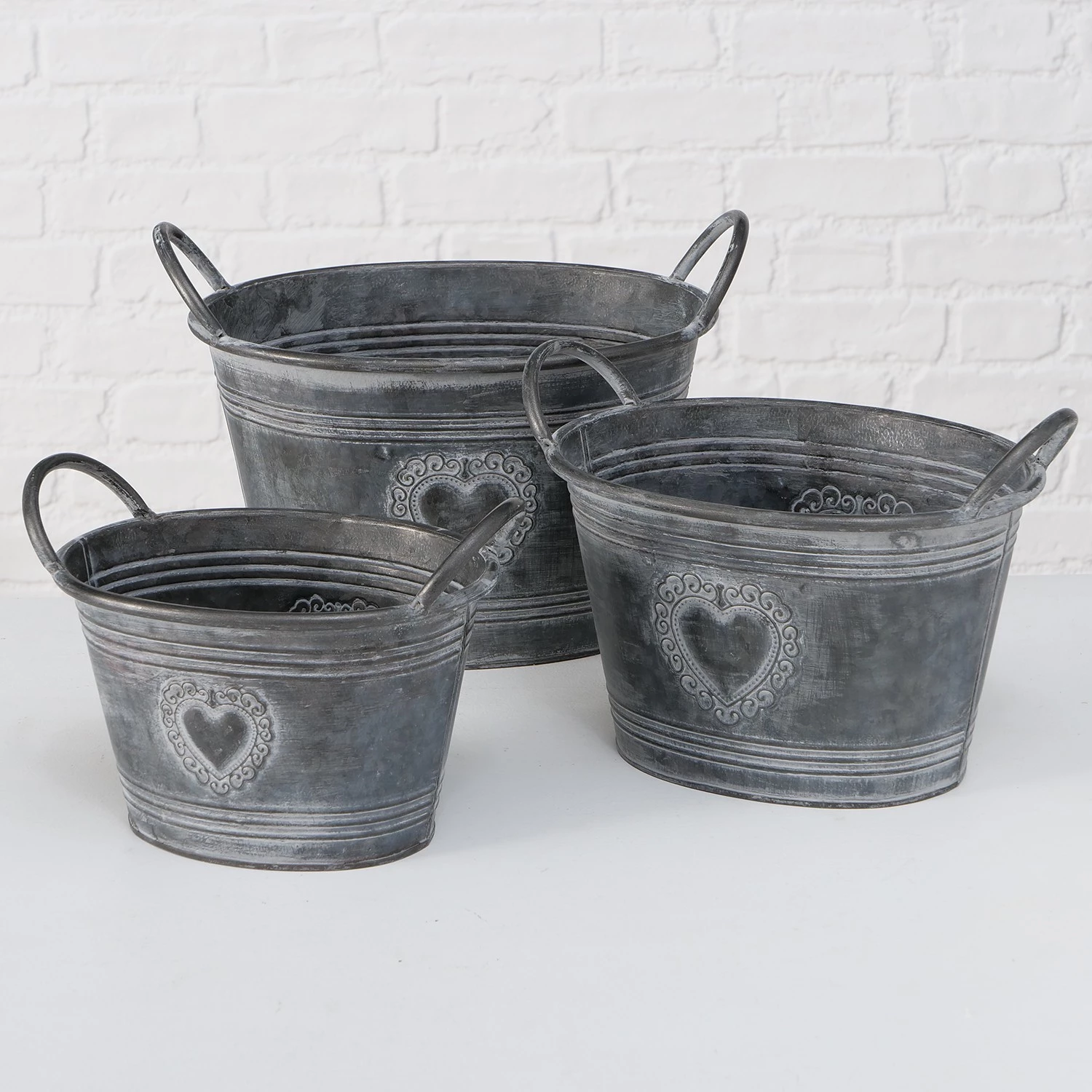 Boltze Pots de fleur Silvie I (3 éléments) - Zinc - Gris 2 Boltze Pots de fleur Silvie I (3 éléments) - Zinc - Gris – Image 2