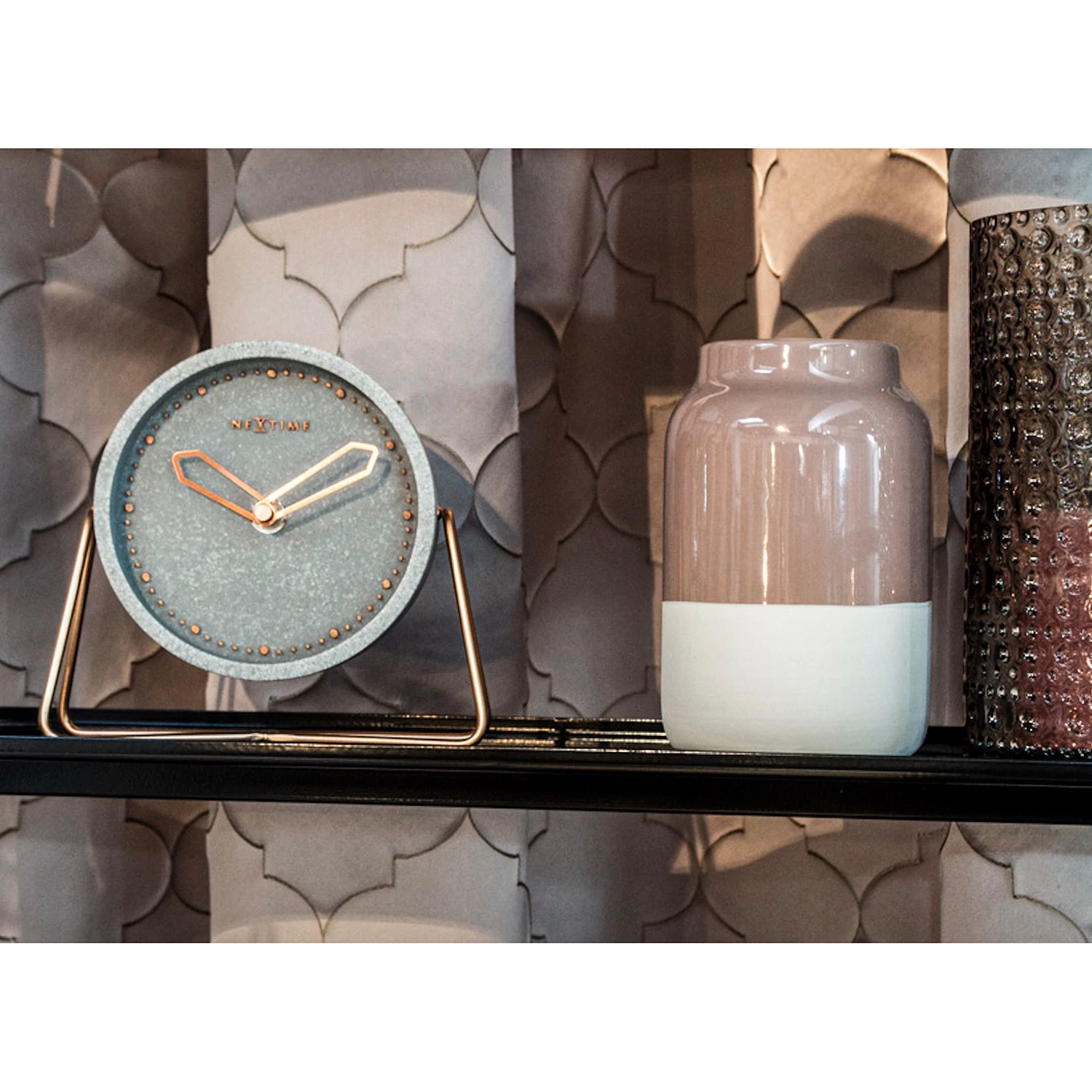 Nextime Horloge Cross Table - Métal / Pierre artificielle - Gris clair 2 Nextime Horloge Cross Table - Métal / Pierre artificielle - Gris clair – Image 2