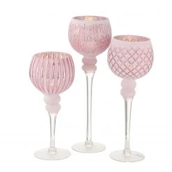 Boltze Photophores Manou VIII (3 éléments) - Verre - Rose