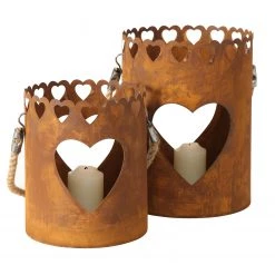 Boltze Photophores Cœur (2 éléments) - Fer - Marron rouille