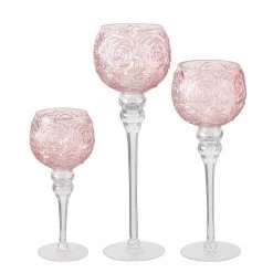 Boltze Photophores Manou VI (3 éléments) - Verre - Rose