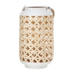 Boltze Photophore Carole - Bambou / Fer - Blanc - Hauteur : 39 cm