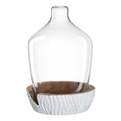 Leonardo Vase avec socle en bois Casolare II - Acacia mat - Blanc