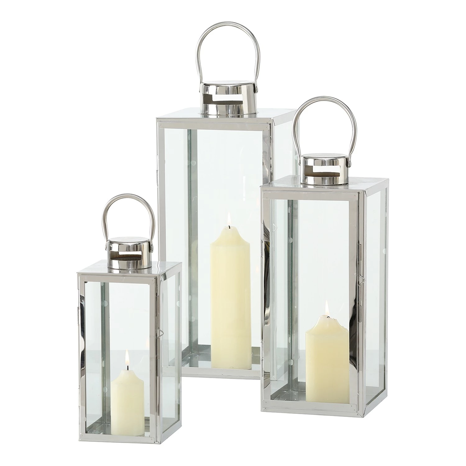 Boltze Lanternes Caruso (lot de 3) - Acier inoxydable - Argenté 2 Boltze Lanternes Caruso (lot de 3) - Acier inoxydable - Argenté – Image 2