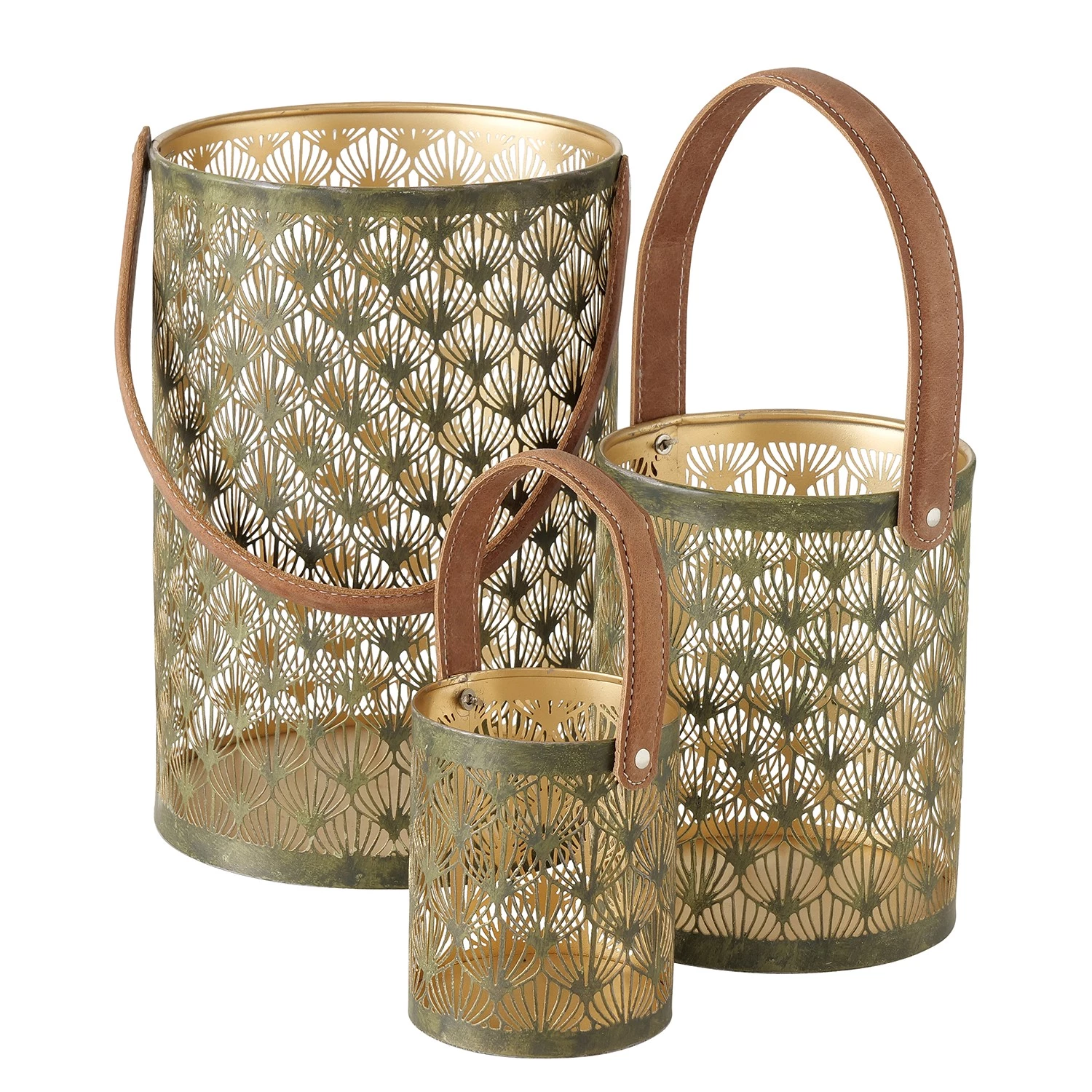 Boltze Photophores Assunta (lot de 3) - Fer - Vert 1 Boltze Photophores Assunta (lot de 3) - Fer - Vert