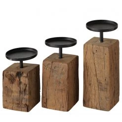 Boltze Chandeliers Solea (3 éléments) - Bois recyclé - Marron / Noir