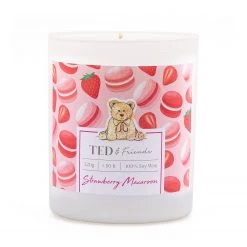 Ted & Friends Bougie parfumée Strawberry Macaroon - Mélange de cire de soja - Rouge / Rose