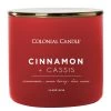 Colonial Candle Bougie parfumée Cinnamon & Cassis - Mélange de cire de soja - Rouge - 411 g