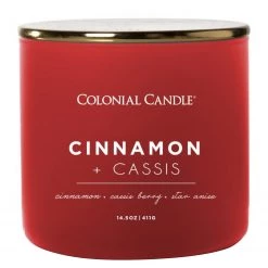 Colonial Candle Bougie parfumée Cinnamon & Cassis - Mélange de cire de soja - Rouge - 411 g