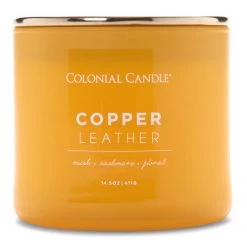 Colonial Candle Bougie parfumée Copper Leather - Mélange de cire de soja - Jaune - 411 g