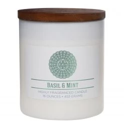 Colonial Candle Bougie parfumée Basil And Mint - Mélange de cire de soja - Blanc - 453 g