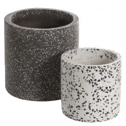 Twentyfour Bacs à fleurs Laure I (2 éléments) - Terrazzo - Blanc / Noir