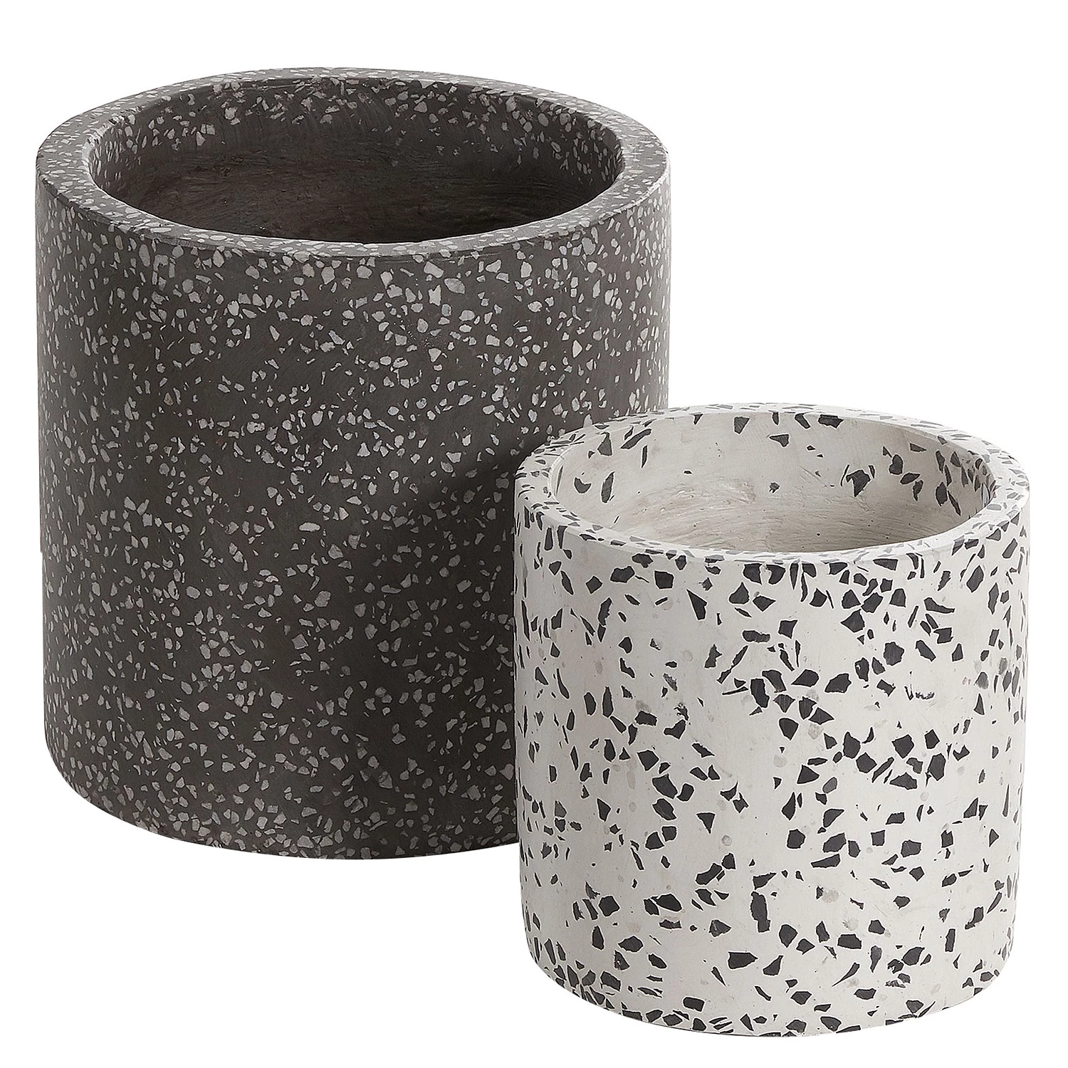 Twentyfour Bacs à fleurs Laure I (2 éléments) - Terrazzo - Blanc / Noir 1 Twentyfour Bacs à fleurs Laure I (2 éléments) - Terrazzo - Blanc / Noir