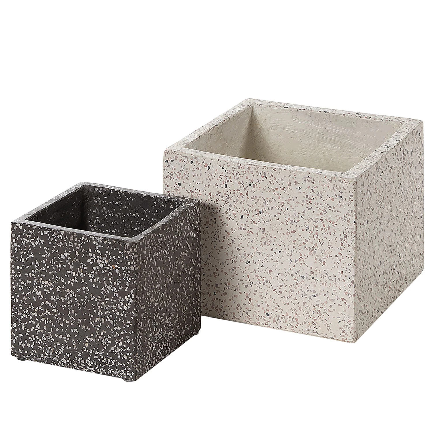 Twentyfour Bacs à fleurs Laure II (2 éléments) - Terrazzo - Beige / Noir 1 Twentyfour Bacs à fleurs Laure II (2 éléments) - Terrazzo - Beige / Noir