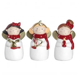 Leonardo Anges Natale (3 éléments) - Céramique - Blanc / Rouge - Hauteur : 8 cm