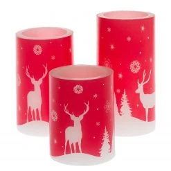 My Flair Bougies LED Paysage d’hiver (3 éléments) - Cire - Blanc / Rouge