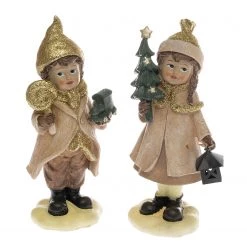 My Flair Déco de Noël Enfants et lanterne (2 él.) - Polyrésine - Doré