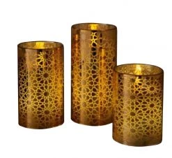 My Flair Bougies LED Colori (3 éléments) - Verre coloré / Cire - Doré