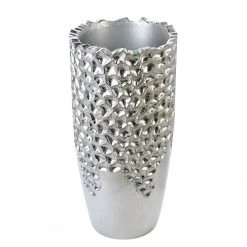 GILDE Pot de fleur Carve - Résine synthétique - Argenté - Diamètre : 36 cm