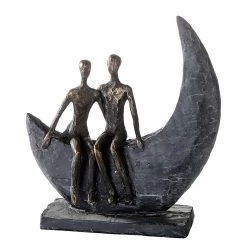 GILDE Sculpture Moon - Résine synthétique - Bronze / Gris