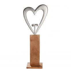 GILDE Bougeoir Grand cœur - Aluminium - Argenté / Naturel