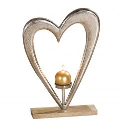 GILDE Bougeoir grand cœur - Aluminium - Argenté / Naturel