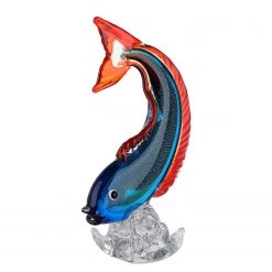 GILDE Sculpture Poisson - Verre coloré - Bleu / Rouge