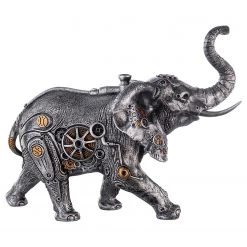 GILDE Statuette Steampunk Éléphant - Résine - Argenté - 28 x 23 x 14 cm