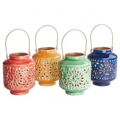 Butlers Lanterne BLUE MAROCCO I - Fer - Vert pastel -Pas Cher Décoration Magasin 1000339315 220524 031 DETAILS P000000001000339315