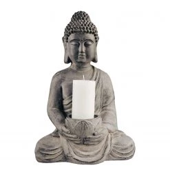 Butlers Bougeoir BUDDHA - Kaolinite / Poudre de pierre - Gris - Hauteur : 46 cm