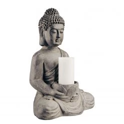 Butlers Bougeoir BUDDHA - Kaolinite / Poudre de pierre - Gris - Hauteur : 46 cm -Pas Cher Décoration Magasin 1000343957 220406 040 DETAILS P000000001000343957