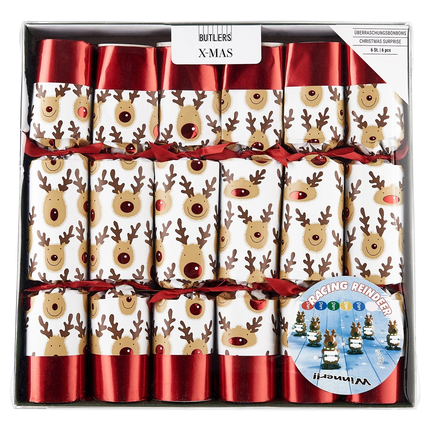 Butlers Déco de Noël X-MAS Rennes (lot de 6) - Papier / Polyester - Rouge / Blanc 2 Butlers Déco de Noël X-MAS Rennes (lot de 6) - Papier / Polyester - Rouge / Blanc – Image 2